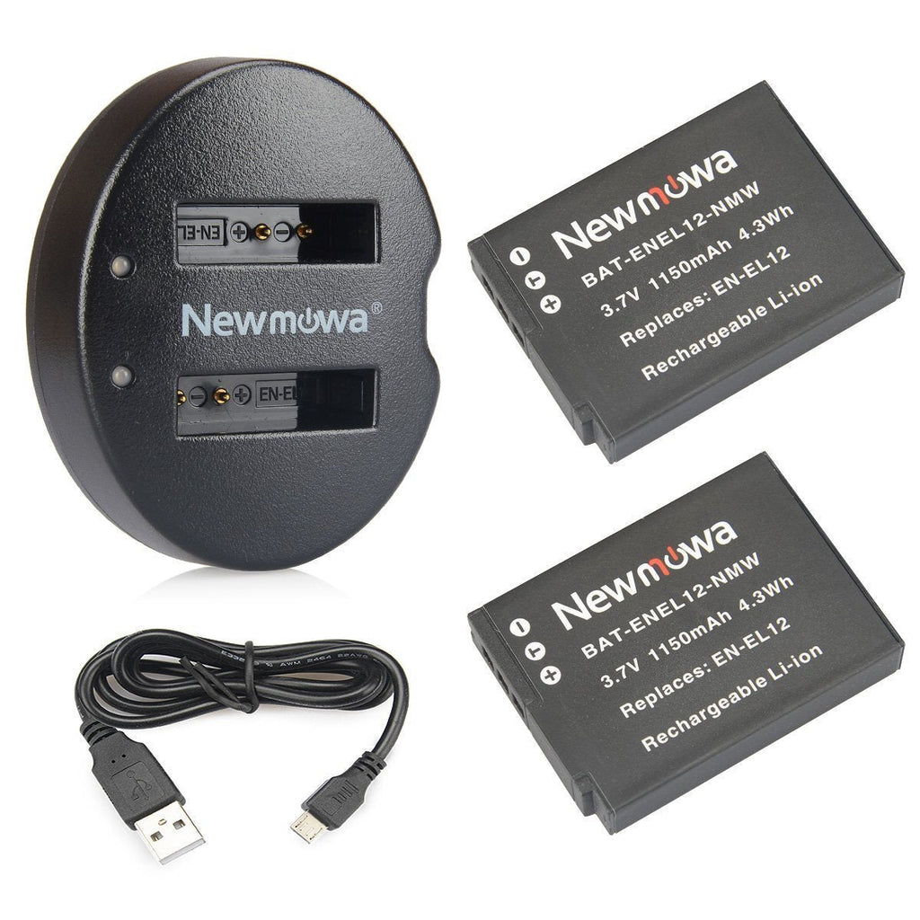 EN-EL12 Newmowa Replacement Battery (2-Pack) and Dual USB Charger for Nikon EN-EL12 and Nikon Coolpix AW100 AW100s AW110 AW110s AW120 P330 P340 S310 S70 S610 S620 S630 S640 S800c S1100pj S1200pj