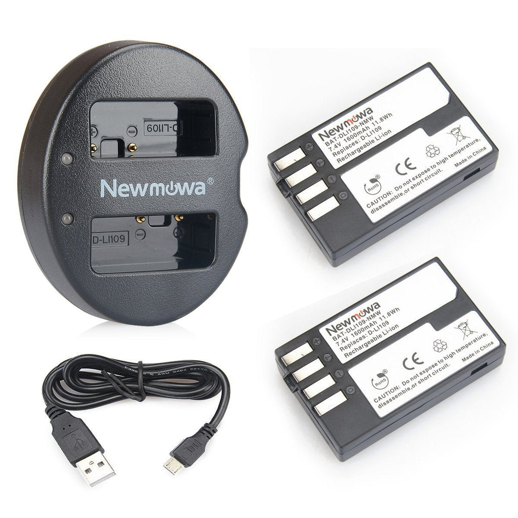 Newmowa D-Li109 Replacement Battery (2-Pack) and Dual USB Charger for Pentax D-LI109 and Pentax K-r, K-30, K-50, K-500