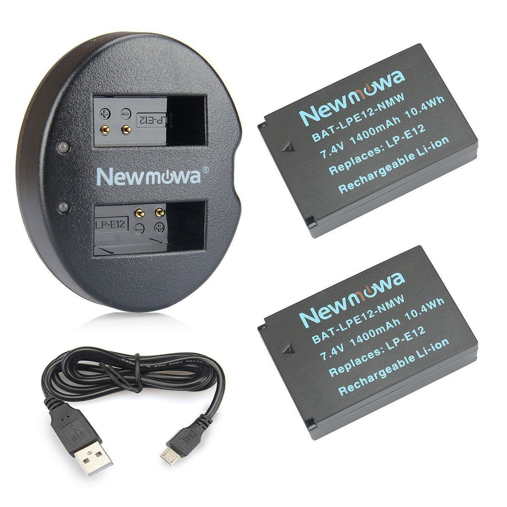 Newmowa LP-E12 Replacement Battery (2-Pack) and Dual USB Charger for Canon LP-E12 and Canon EOS M M2 M10 M50 M100 M200 EOS 100D EOS Rebel SL1 EOS KISS X7 PowerShot SX70 HS