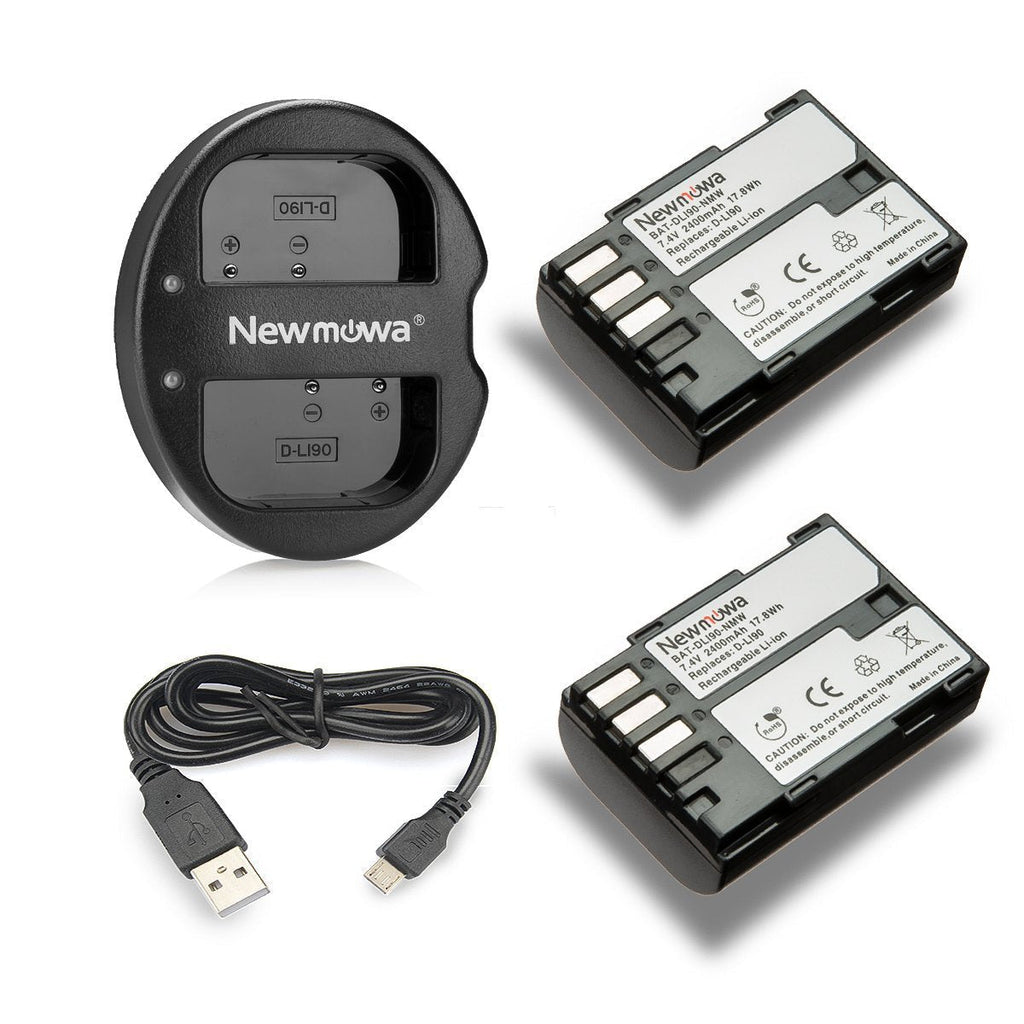 Newmowa D-Li90 Replacement Battery (2-Pack) and Dual USB Charger for Pentax D-LI90 and Pentax 645D, 645Z, K-01, k-1,K-3, K-5, K-5 II, K-5 IIs, K-7