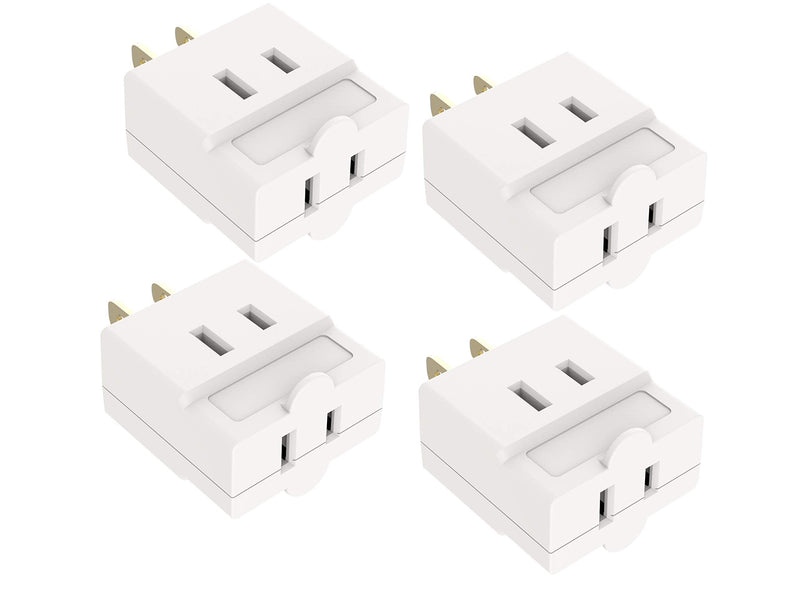 Oviitech Single Receptacle to 3 Outlet Cube Wall Tap,Plug-In Triple Outlet Polarized Adapter,White(4 Pack)