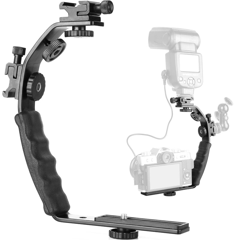 [AUSTRALIA] - ChromLives Camera L Bracket Mount Video Grip L-Bracket with Dual Flash Cold Shoe Mount 1/4'' Tripod Screw, Heavy Duty Padded Hand Grip for DSLR Camera Camcorder (Updated) 