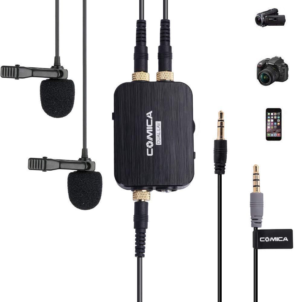 [AUSTRALIA] - Comica CVM-D03 Dual Lavalier Lapel Microphone with Mono/Stereo Sound, Volume Adjustment, Real-time Monitoring, Portable Clip-on mic for Video Recording, Interview,Cameras,Computer &Smartphone 