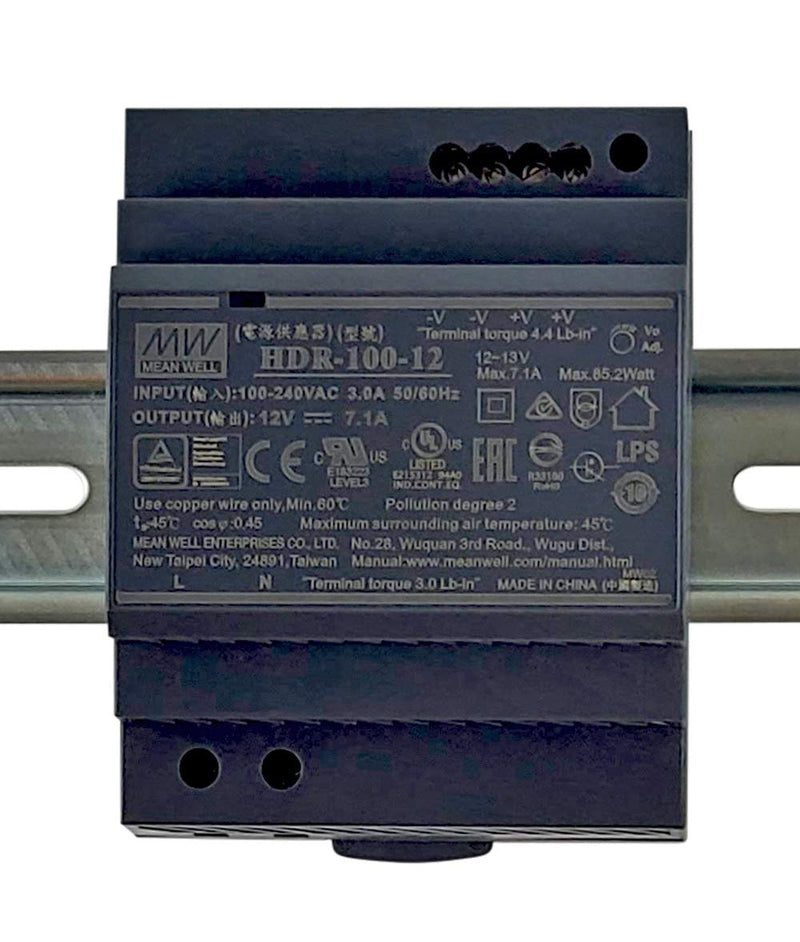 MEAN WELL HDR-100-12 LPS Ultra Slim Step Shape 4SU DIN Rail Power Supply, 12V 7.1A 85.2W