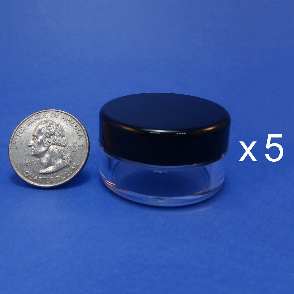 5 Pcs Made in Taiwan 10g Travel Size Sifter Loose Powder Plastic Jar with Rotating Sifter & Black Lid