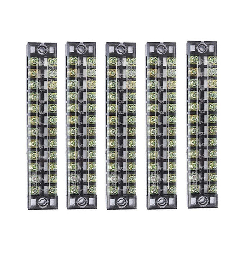 Summer-Home 5Pcs 15A 600V 12 Position Covered Dual Row Screw Terminal Barrier Strip Block Connector Bar