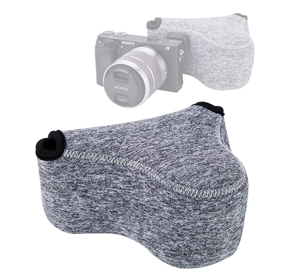JJC Grey Ultra Light Neoprene Camera Case for Sony a6600 a6500 a6400 a6300 a6100 a6000 a5100 +18-55mm/E 50mm F1.8 Lens, Pouch Bag for Fuji X-T30 X-T20 X-T10 +16-50mm, Canon PowerShot SX530 SX540 G3X Dark Gray Oc-s2