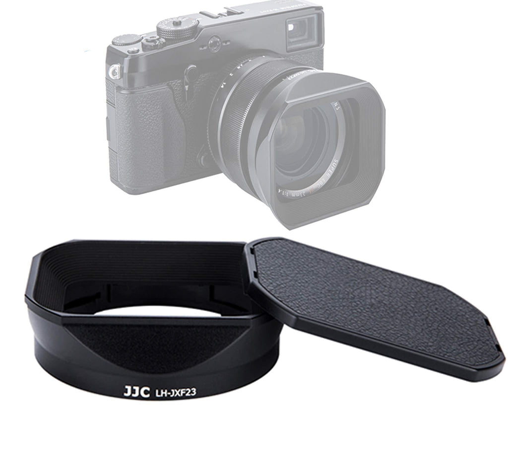 JJC LH-JXF23 Black Bayonet Metal Square Lens Hood for FUJINON XF 23mm F1.4 R XF 56mm F1.2 R XF 56mm F1.2 R APD, with Front Cap, Fuji 23mm F1.4 XF 56mm F1.2 Lens Hood, Replaces Fujifilm LH-XF23