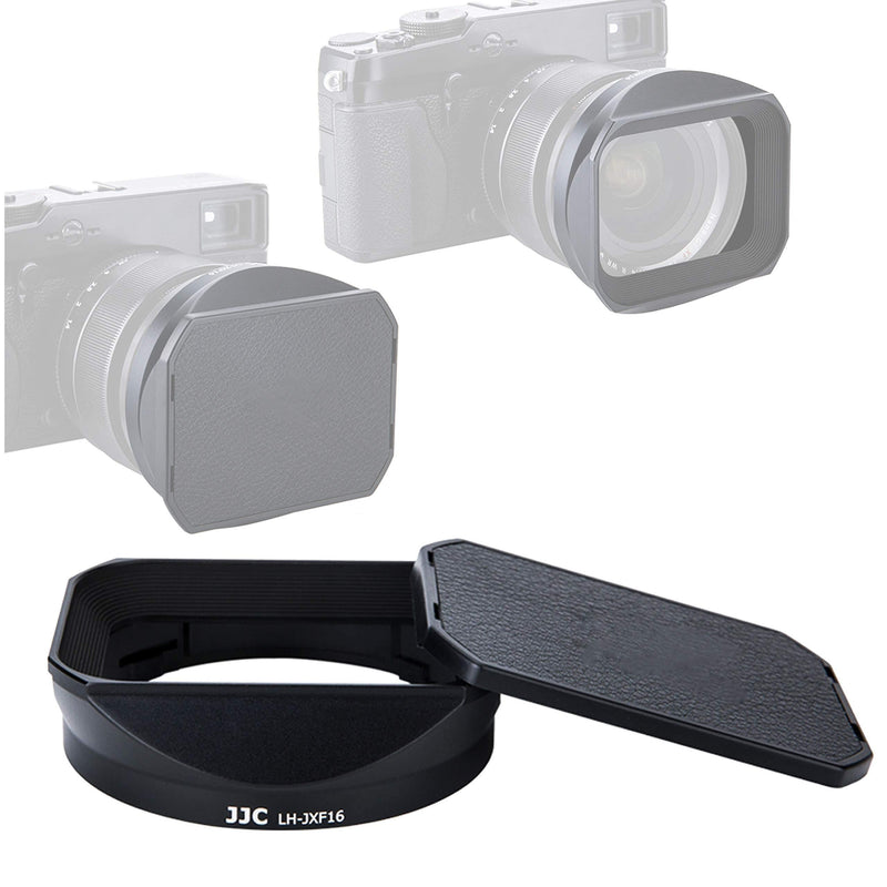 JJC LH-JXF16 Square Metal Bayonet Hood for Fujinon XF16mmF1.4 R WR, Fujinon Lense XF 16mm F1.4 R WR, Fuji 16mm F1.4 Lens Hood, Fujinon 16mm 1.4 Hood, Slide Front Cap, Replaces Fujifilm LH-XF16