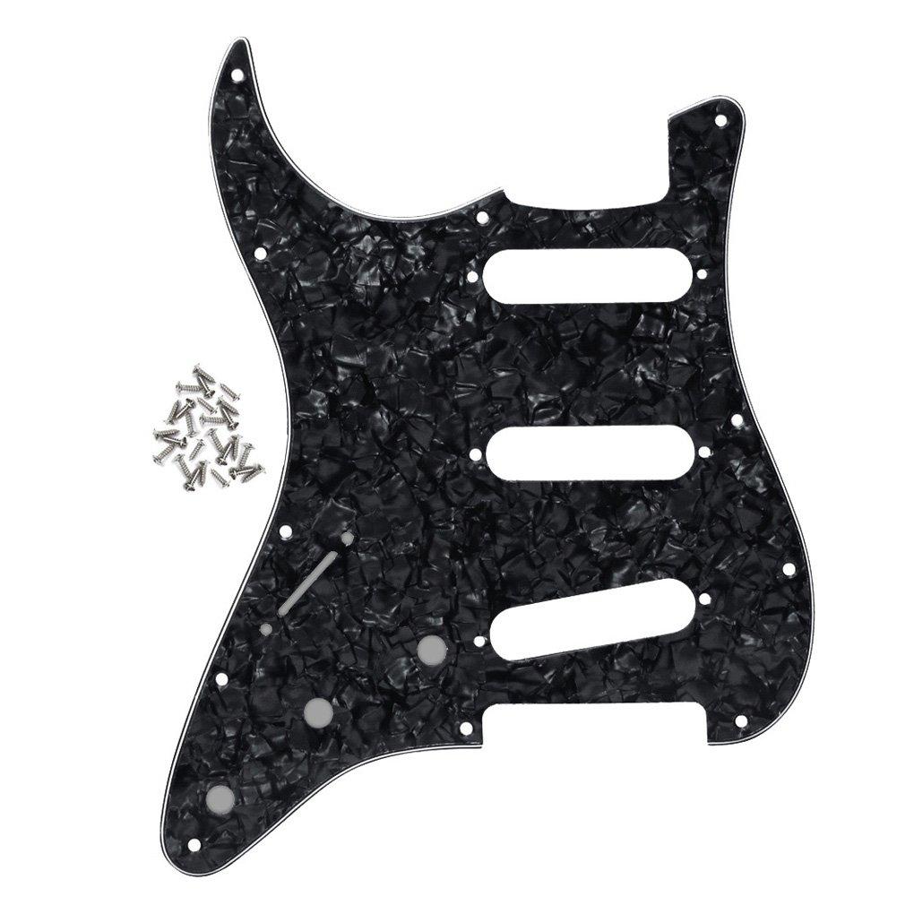 FLEOR Left Handed SSS Strat Pickguard Guitar Scratch Plate for USA/Mexican Made Strat Guitar Modern Part, 4Ply Black Pearl