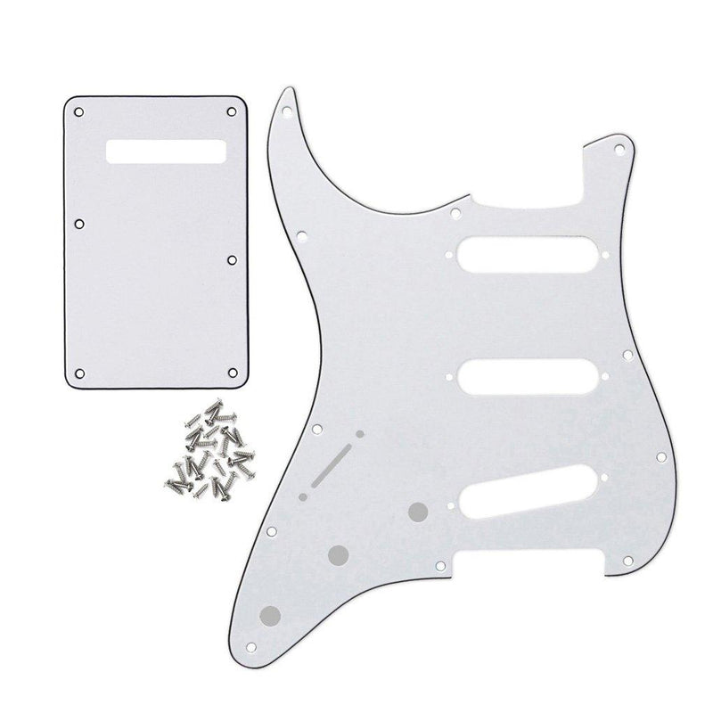 FLEOR SSS Left Handed Strat Pickguard Guitar Backplate Tremolo Cavity Cover w/Screws Set for USA/Mexican Made Strat Guitar Modern Part, 3Ply White