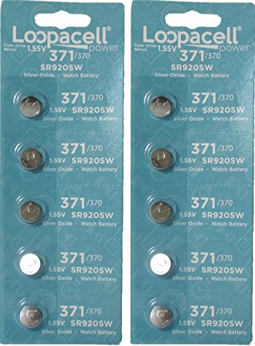 10 Loopacell Watch Battery Button Cell SR920SW 371 (2 Packs of 5) Batteries