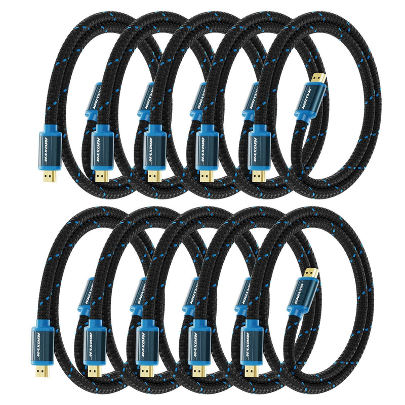 Maximm HDMI Cable 4K 1 Foot (10 Pack) High Speed 18Gbps 2.0 Cables HDMI 2.0 Cable 4K@60Hz HDR, 3D, 2160P, 1080P, Ethernet, HDCP 2.2, ARC Braided HDMI Cord 1Ft, 10 Pack 1 Feet