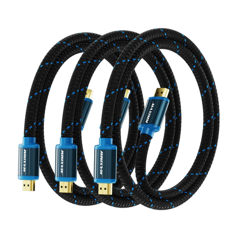 Maximm HDMI Cable 4K 3 Foot (3 Pack) High Speed 18Gbps 2.0 Cables HDMI 2.0 Cable 4K@60Hz HDR, 3D, 2160P, 1080P, Ethernet, HDCP 2.2, ARC Braided HDMI Cord 3Ft, 3 Pack 3 Feet