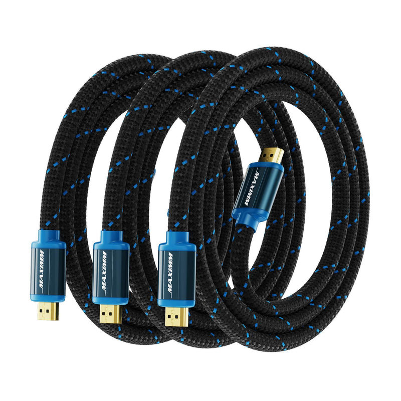 Maximm High-Speed HDMI 2.0 4K Nylon Braided Cable, 2 Feet, 3-Pack (Includes Cable Clips, Ties and Right Angle Adapter) 3 Pack
