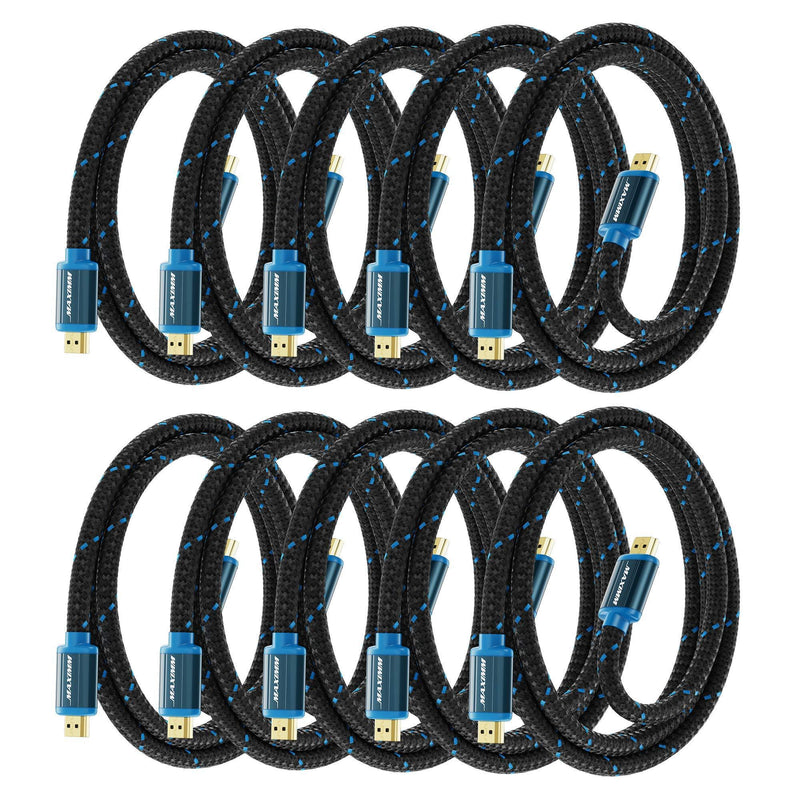 Maximm HDMI Cable 4K 3 Foot (10 Pack) High Speed 18Gbps 2.0 Cables HDMI 2.0 Cable 4K@60Hz HDR, 3D, 2160P, 1080P, Ethernet, HDCP 2.2, ARC Braided HDMI Cord 3Ft, 10 Pack 3 Feet