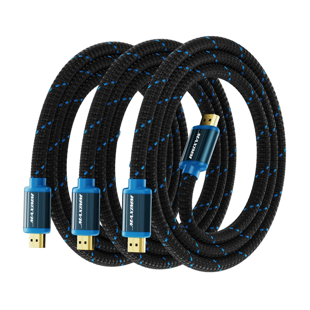 Maximm HDMI Cable 4K 6 Foot (3 Pack) High Speed 18Gbps 2.0 Cables HDMI 2.0 Cable 4K@60Hz HDR, 3D, 2160P, 1080P, Ethernet, HDCP 2.2, ARC Braided HDMI Cord 6Ft, 3 Pack 6 Feet