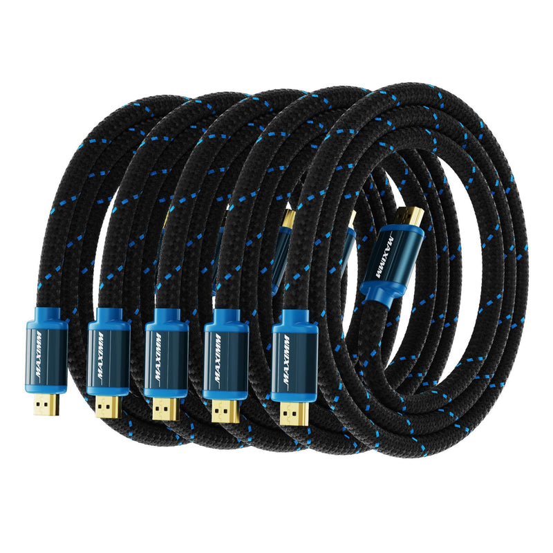 Maximm High-Speed HDMI 2.0 4K Nylon Braided Cable, 4 Feet, 5-Pack (Includes Cable Clips, Ties and Right Angle Adapter) 5 Pack