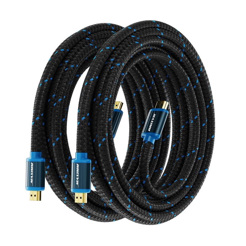 Maximm High-Speed HDMI 2.0 4K Nylon Braided Cable, 12 Feet, 2-Pack (Includes Cable Clips, Ties and Right Angle Adapter) 2 Pack
