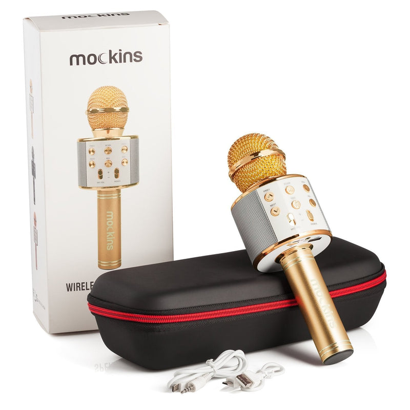 [AUSTRALIA] - mockins Wireless Bluetooth Karaoke Microphone with Built in Bluetooth Speaker Speaker All-in-one Karaoke Machine | Compatible with Android & iOS iPhone - Gold Color 