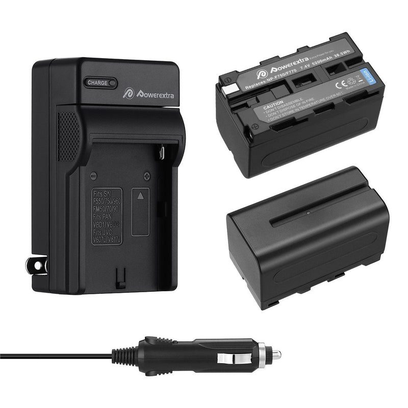 Powerextra 2 Pack Replacement Sony NP-F750 Battery and Charger for Sony NP-F730, NP-F760, NP-F770 Battery and Sony CCD-TRV215 CCD-TR917 CCD-TR315 HDR-FX1000 HDR-FX7 HVR-V1U HVR-Z7U HVR-Z5U Camcorder