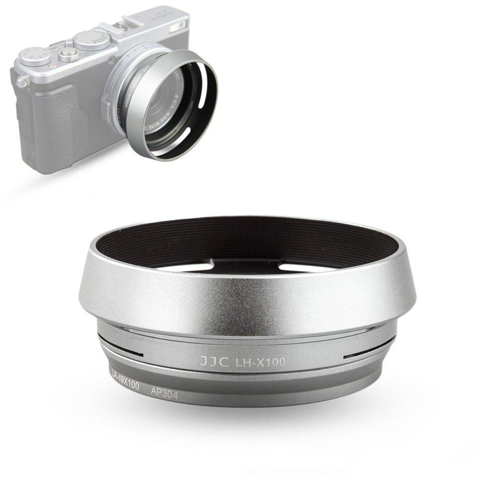 JJC LH-X100 Lens Hood Sun Shade with 49mm Filter Adapter Ring for Fuji Fujifilm X100V X100F X100T X100S X100 Digital Camera, Metal Material and Silver Color