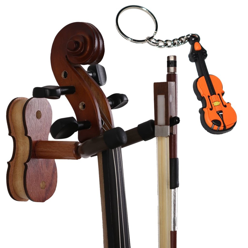 Moreyes Violin Hanger Wall Mount - Wood Bow Hanger with One Violin Keychain Packed (Rosewood color)