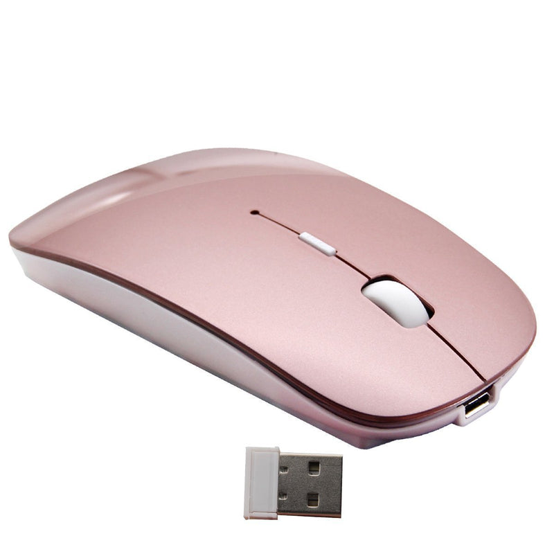 2.4G Rechargeable Mobile Portable Wireless Optical Mouse with USB Receiver, Mute Type mice,3 Adjustable DPI Levels, for Notebook, PC, Laptop, Computer, MacBook by Smart-US (Rose Gold) Rose Gold