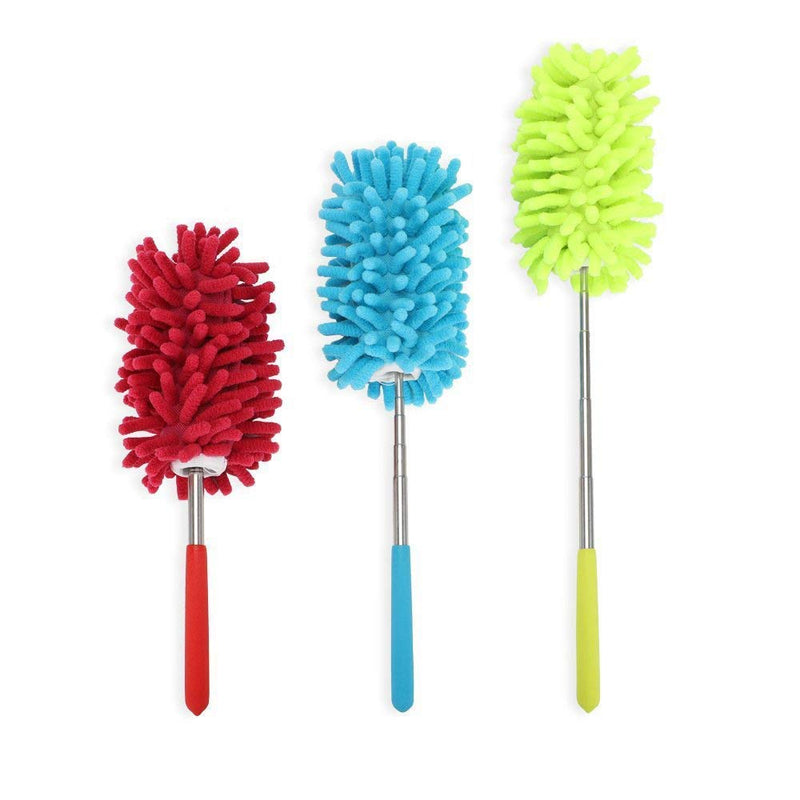 PrettyDate Microfiber Extendable Hand Dusters Washable Dusting Brush with Telescoping Pole for Cleaning Car, Computer, Air Conditioning, TV and Else Pack of 3