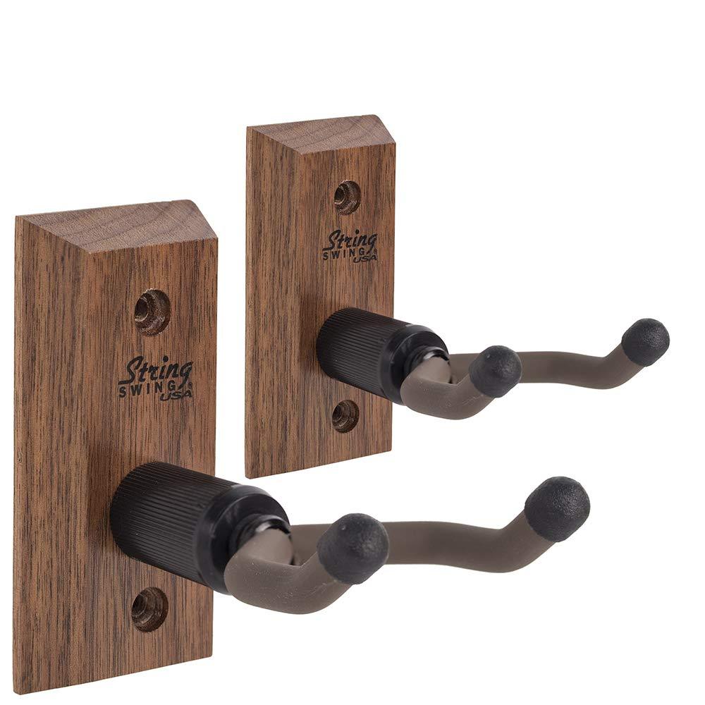 String Swing Ukulele Wall Mount Stand for Mandolin Ukele – Concert Pineapple Soprano Tenor and Baritone Compatible – Case Alternative for Home or Studio - Black Walnut Hardwood CC01UK-BW (2 Pack)