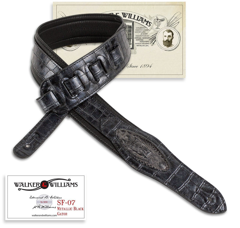 Walker & Williams SF-07 Metallic Black Alligator Pattern Strap with Gator Head