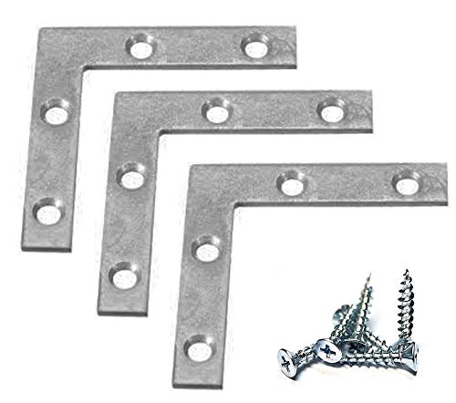 Extra Heavy Duty 12 Pack L Type Flat Zinc Plated Steel Corner Braces Angle Brackets 2.5" x 2.5" with 1/2" x 6 Screws