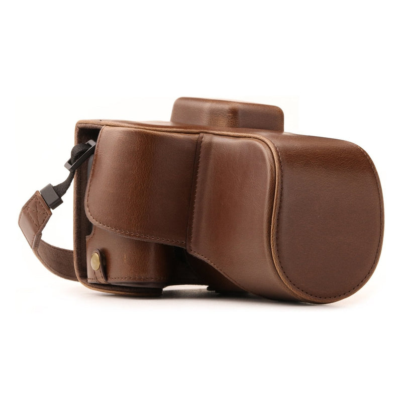MegaGear Ever Ready Leather Camera Case Compatible with Canon EOS Rebel SL3, Kiss X10, Rebel SL2, Kiss X9 18-55mm Lens Dark Brown