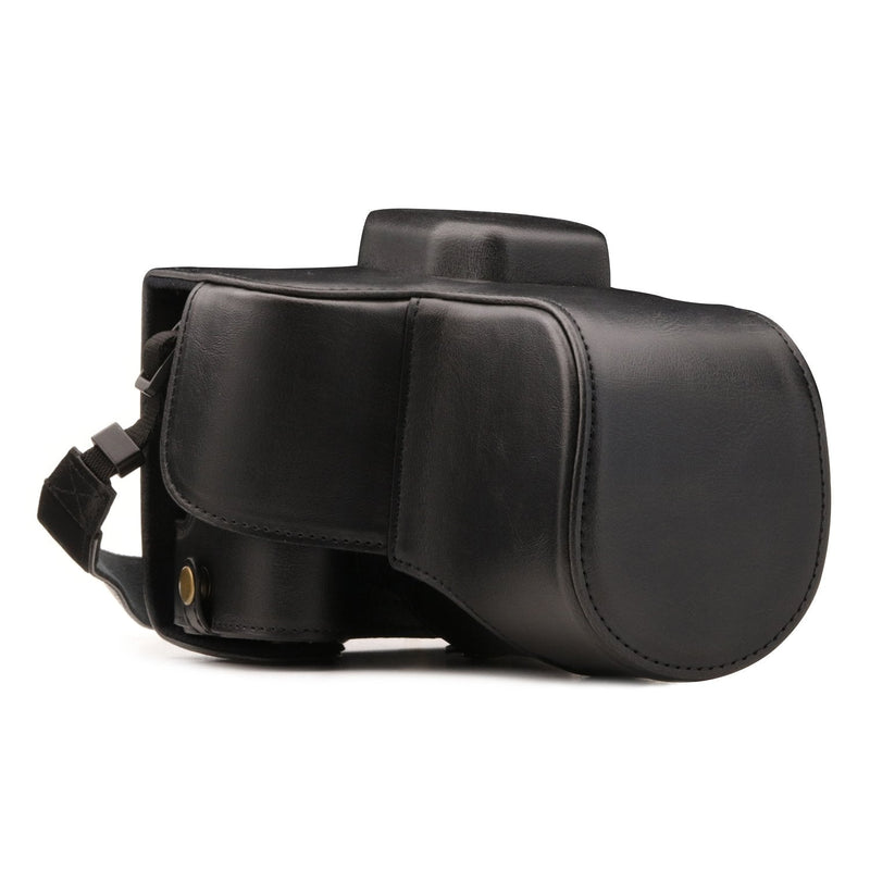 MegaGear Ever Ready Leather Camera Case Compatible with Canon EOS Rebel SL3, Kiss X10, Rebel SL2, Kiss X9 18-55mm Lens Black