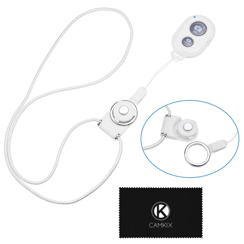 CamKix Camera Shutter Remote Control with Bluetooth Wireless Technology - White - Lanyard with Detachable Ring Mount - Capture Pictures/Video Wirelessly at 30 ft Compatible with iPhone/Android