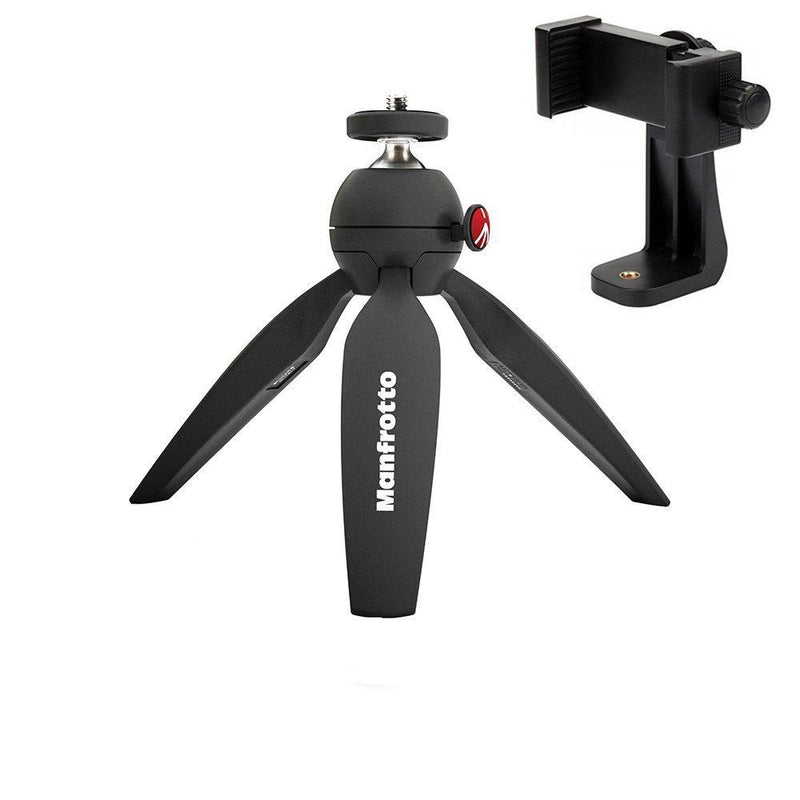 Manfrotto MTPIXI PIXI Mini Tripod, with ZAYKiR Universal Smartphone Tripod Adapter Black