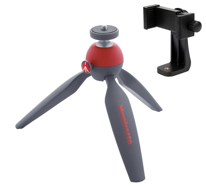 Manfrotto MTPIXI-RD PIXI Mini Tripod (Red) Bundled with ZAYKiR Universal Smartphone Tripod Adapter