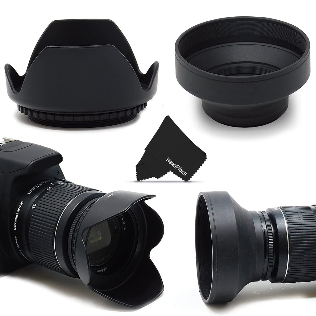58mm Lens Hood Kit with 58mm Hard Lens Hood + 58mm Soft Lens Hood for Canon Cameras Including Canon Rebel T7 T6 T5 T3 T7i T6i T6s T5i T4i SL3 SL2 SL1, Canon EOS 7D/7D Mark II 70D 77D 90D DSLR Cameras
