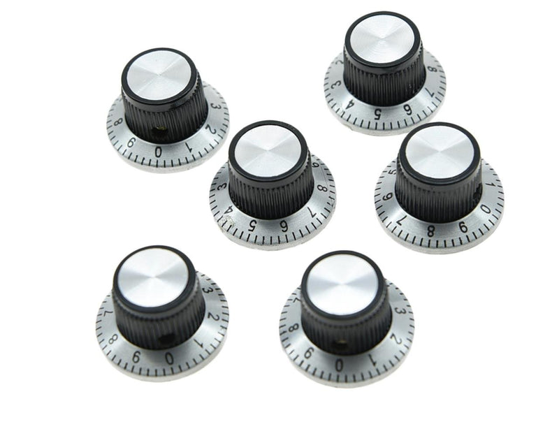 Pack of 6 Black with Chrome Top Vintage Guitar AMP Amplifier Top Hat Reflector Knob Effect Pedal Knobs