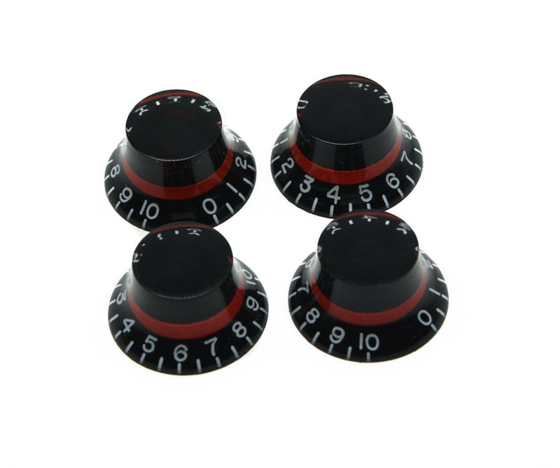 Dopro 4pcs Black w/Red Custom LP Guitar Bell Knobs Top Hat Knobs for Epiphone Les Paul/Import Guitar Bass w/Coarse 5.8mm Split Pots Black w/ Red Number