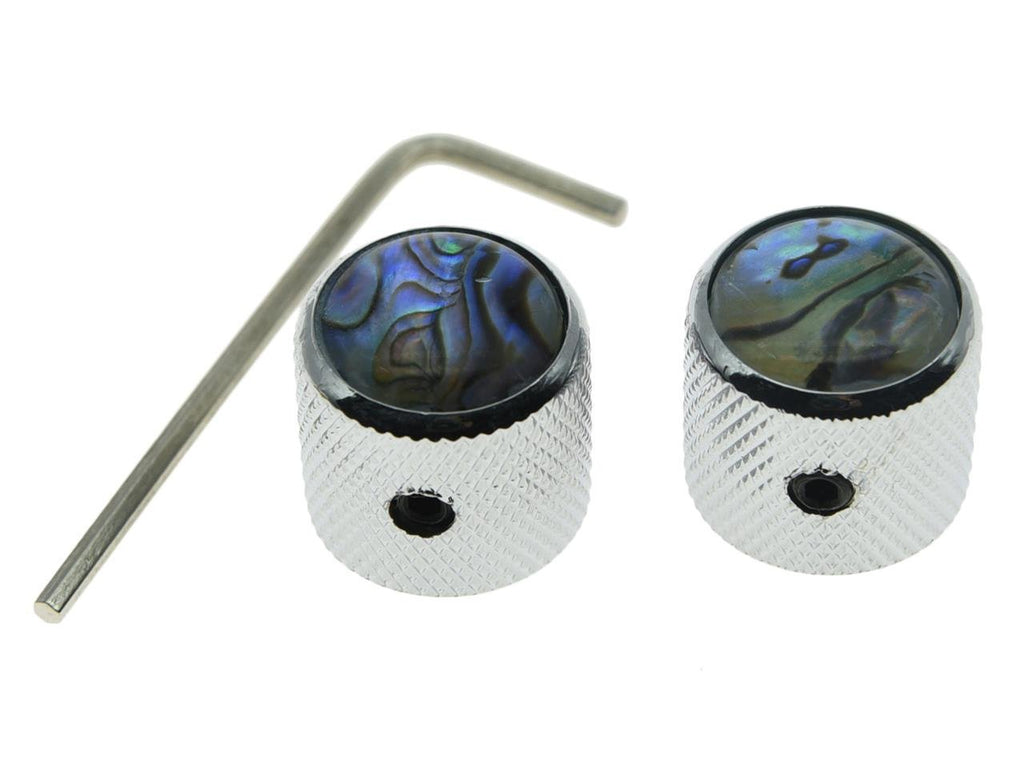 Dopro 2pcs Chrome Tele Telecaster Abalone Top Guitar Dome Knobs Bass Knobs with Set Screw and Wrench