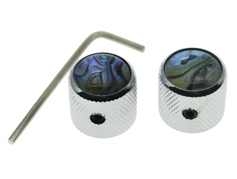 Dopro 2pcs Chrome Tele Telecaster Abalone Top Guitar Dome Knobs Bass Knobs with Set Screw and Wrench