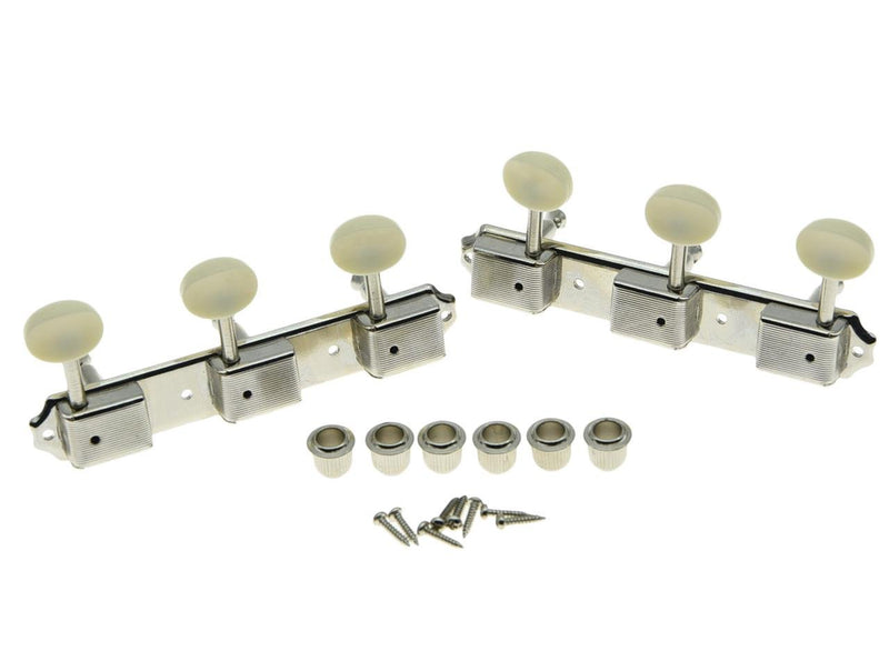 Dopro Nickel w/Aged White 3 per side 3x3 on a Plate Vintage Guitar Tuning Keys for Epiphone LP JR Nickel with Aged White Button