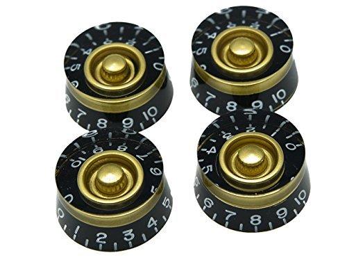 Dopro 4x Metric LP Black with Gold Custom Guitar Speed Dial Knobs Control Knobs for Epiphone Les Paul/Import Guitar Bass w/Coarse 5.8mm Split Pots