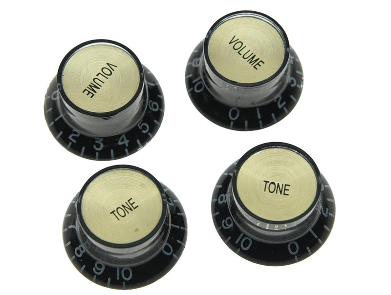 Dopro Set of 4 LP Guitar Reflector Knobs Black with Gold Cap Top Hat Knobs For SG Epiphone Les Paul