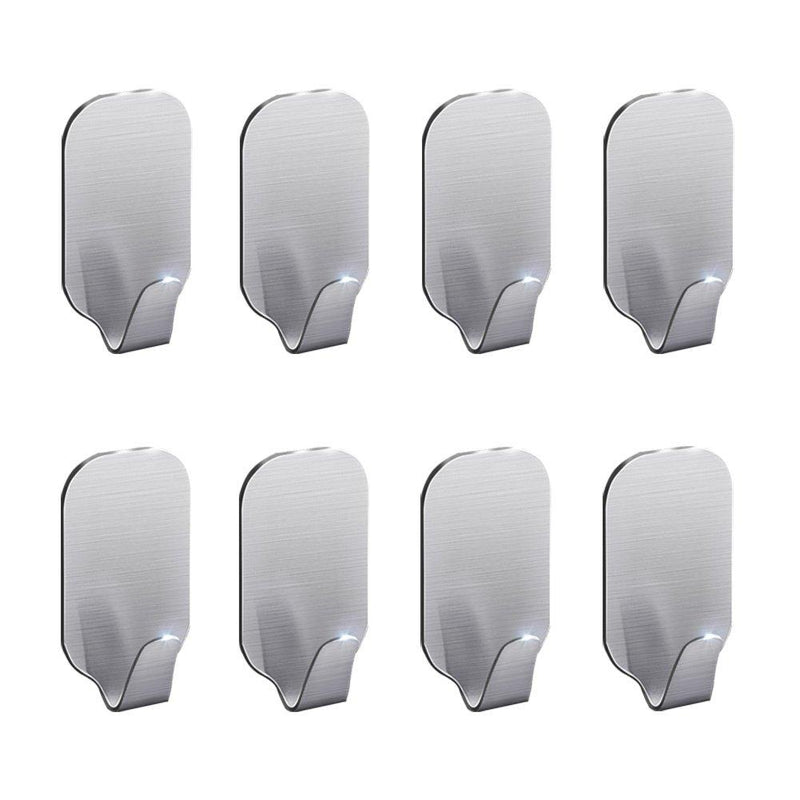 Hgery Adhesive Hooks, 3M Self Adhesive Wall Hooks for Key Robe Coat Towel, Super Strong Heavy Duty Stainless Steel Wall Mount Hooks, No Dill No Screw, Waterproof, for Kitchen Bathroom Toilet, 8 Pieces