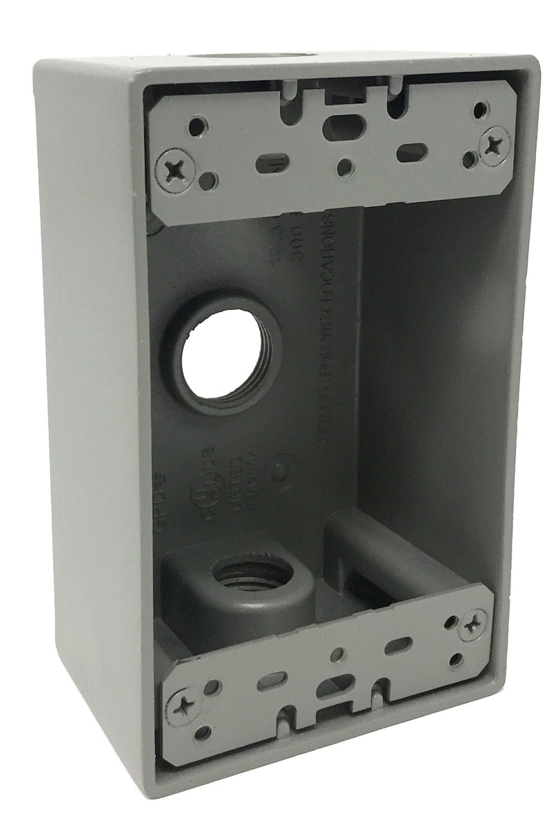 Sealproof 1-Gang 3 1/2-Inch Holes Weatherproof Rectangular Exterior Electrical Outlet Box with 3 Outlet Holes, Three 1/2" Holes, Single Gang, UL Listed 3 Hole