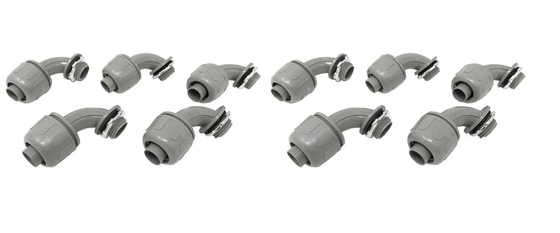 Sealproof 1/2-Inch 10 Pack Non-metallic Liquid-Tight 90-Degree Conduit Connector Fitting, 1/2" Dia 10-Pack