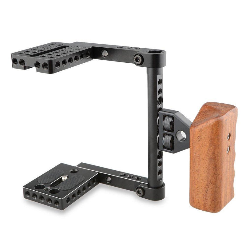 CAMVATE DSLR Video Camera Cage Stabilizer Rig with Wooden Handle for Nikon Sony (Right Hand)