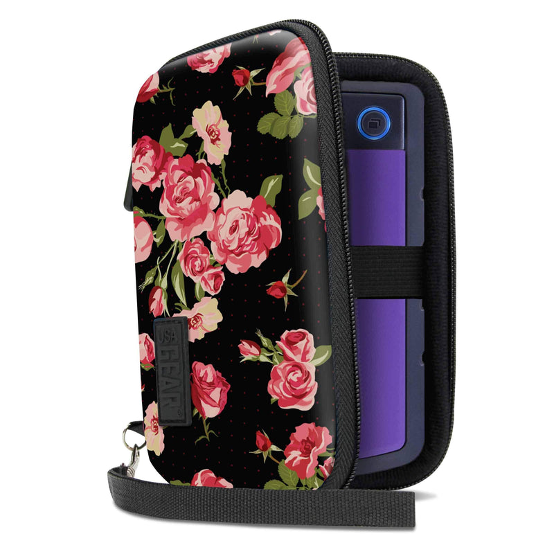 USA Gear Portable Solid State External Hard Drive Case - Compatible with WD My Passport Go, Seagate Portable, Toshiba Canvio, Samsung T5 SSD, Silicon Power Rugged Armor and More - Floral